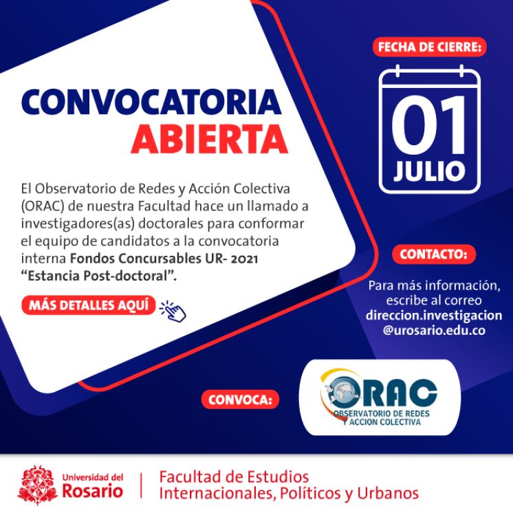 Convocatoria INV DOCTORALES para un(a) candidato(a) ORAC postulación a FONDOS CONCURSABLES UR- 2021 “ESTANCIA POST-DOCTORAL”.